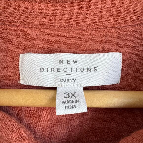 New Directions Curvy Shirt Dress Size 3X Button Up Gauzy Cotton Lagenlook Mauve - Picture 2 of 11